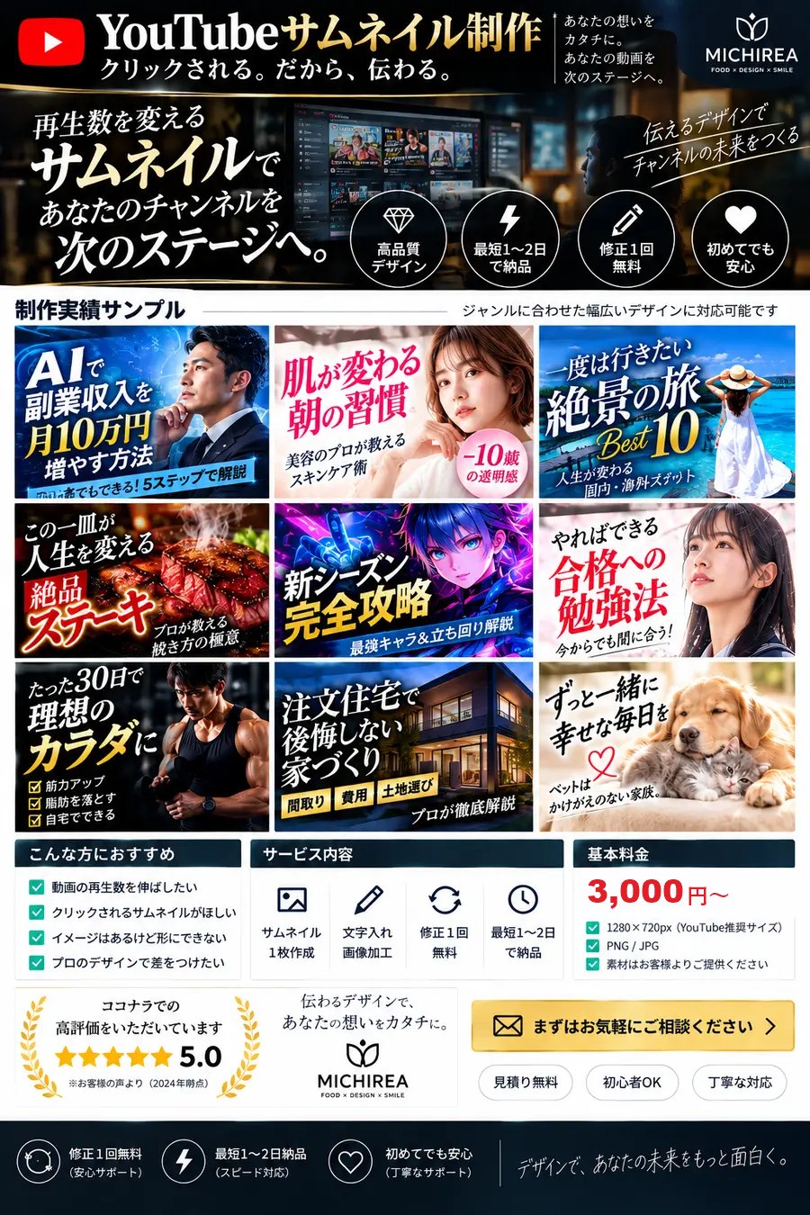 YouTubeサムネイル制作サービスの作品例